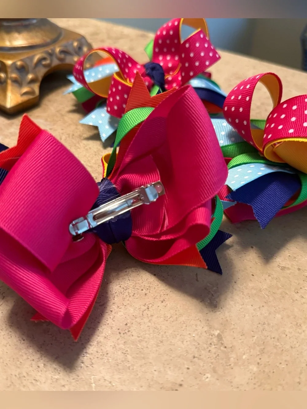 Kids Multicolor Polka Dot Ribbon Hair Bows - Set of 3